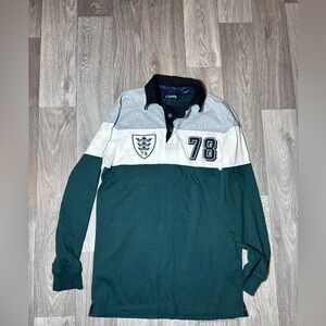 Chaps Forest Green, White & Gray Rugby Polo with Black Collar